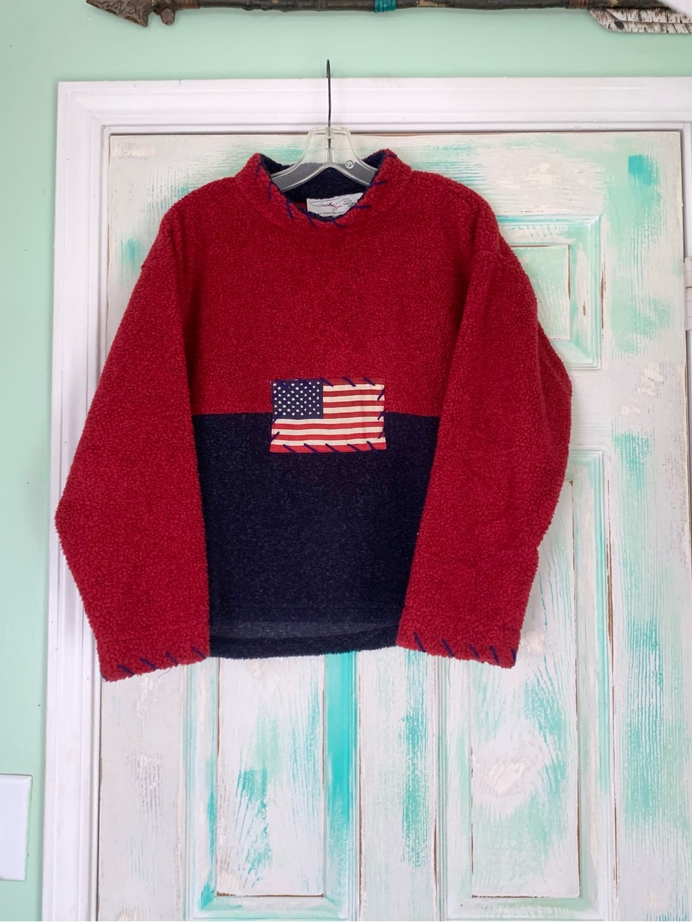 Vintage Tasha Polizzi Red/Blue American Flag Fleece Saddleblanket Sweater Medium